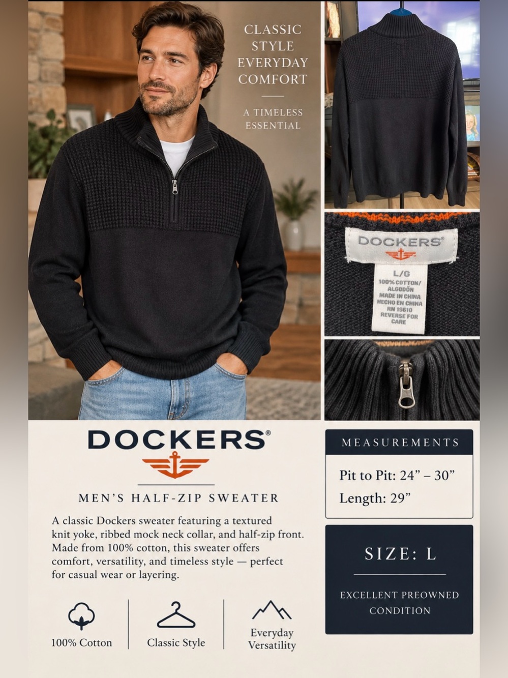 Dockers sz L unisex quarter sip sweater 💯%cotton